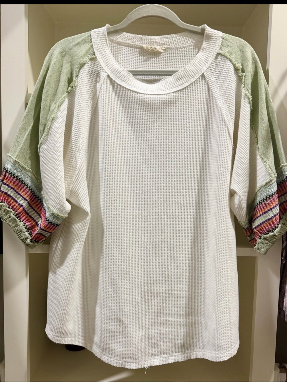 Easel oversized waffle-knit patchwork top size medium
